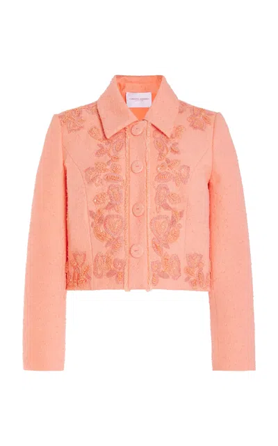 Carolina Herrera Embroidered Cropped Cotton-linen Jacket In Sunset