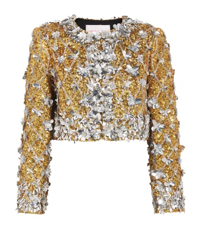 Carolina Herrera Embroidered Cropped Jacket In Gold