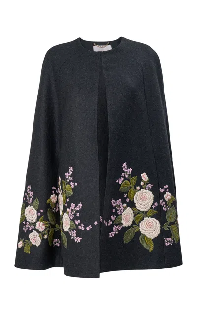 Carolina Herrera Embroidered Double Face Coating Cape In Multi