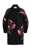 Carolina Herrera Embroidered Double-faced Wool Cocoon Coat In Black