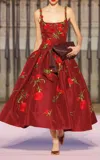 Carolina Herrera Embroidered Drop-waist Silk Faille Dress In Red