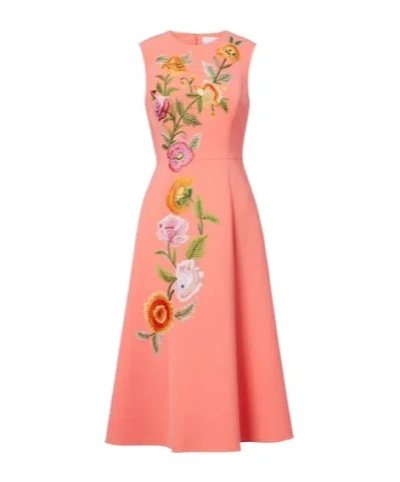 Carolina Herrera Floral Embroidered Sleeveless Midi Dress In Orange