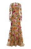 Carolina Herrera Embroidered Floral Tulle Gown In White