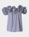 Carolina Herrera Ruffled Off-the-shoulder Striped Cotton-poplin Top In Blue