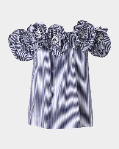 CAROLINA HERRERA EMBROIDERED FLOWER OFF-THE-SHOULDER TOP