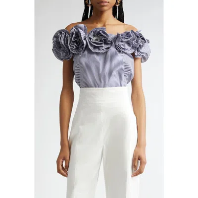 CAROLINA HERRERA CAROLINA HERRERA EMBROIDERED FLOWER OFF THE SHOULDER TOP