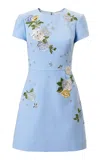 Carolina Herrera Embroidered Fluid Crepe Dress In Blue