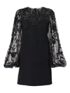 Carolina Herrera Embroidered Fuff-sleeve Mini Dress In Black