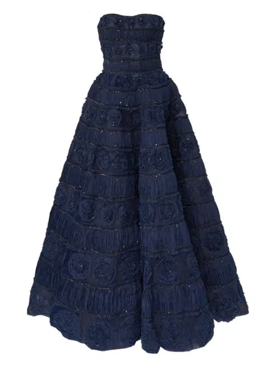Carolina Herrera Embroidered Gown In Blue