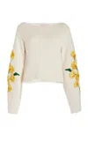 Carolina Herrera Embroidered Knit Sweater In Ivory