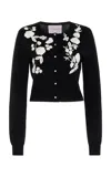 Carolina Herrera Embroidered Knit Wool Cardigan In Black,white