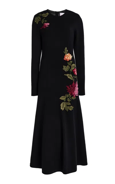 Carolina Herrera Embroidered Merino Wool-silk Midi Dress