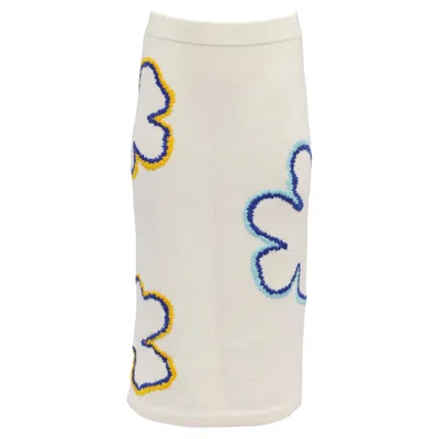 Carolina Herrera Embroidered Midi Skirt In Ecru Wool In Neutral