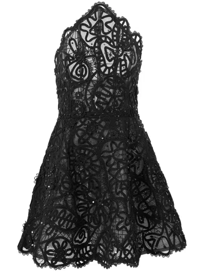 Carolina Herrera Embroidered Mini Dress In Black
