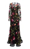 Carolina Herrera Embroidered Nylon Tulle Gown In Black