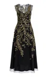 Carolina Herrera Embroidered Nylon Tulle Midi Dress In Black