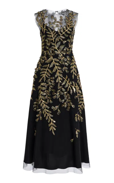 Carolina Herrera Embroidered Nylon Tulle Midi Dress
