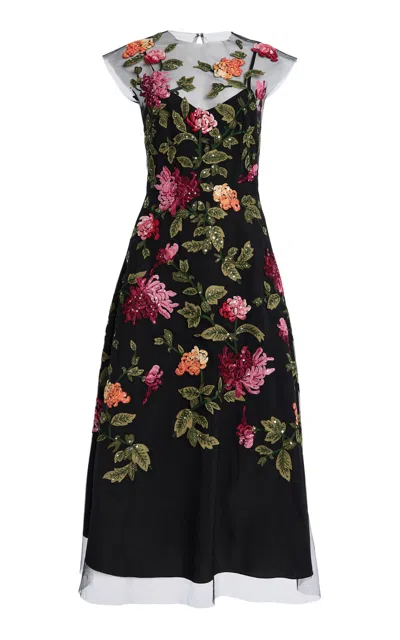 Carolina Herrera Embroidered Nylon Tulle Midi Dress