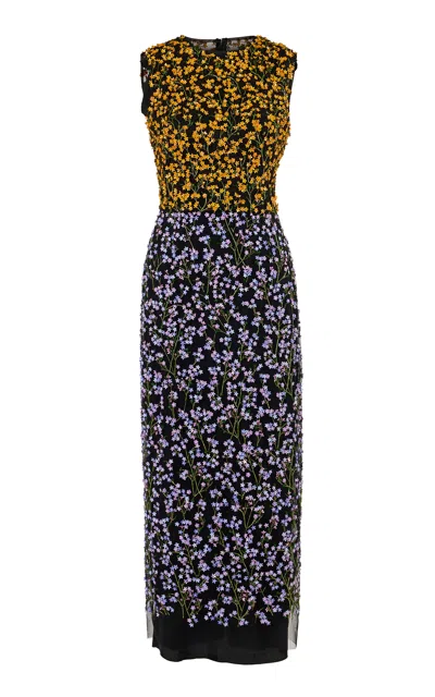 Carolina Herrera Embroidered Nylon Tulle Midi Dress In Multi
