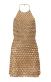 Carolina Herrera Embroidered Nylon Tulle Mini Dress In Gold