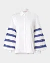 Carolina Herrera Embroidered Puff-sleeve Button-down Shirt