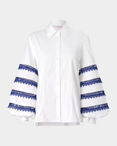 Carolina Herrera Embroidered Puff-sleeve Button-down Shirt