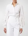 CAROLINA HERRERA EMBROIDERED PUFF-SLEEVE BUTTON-FRONT BLOUSE