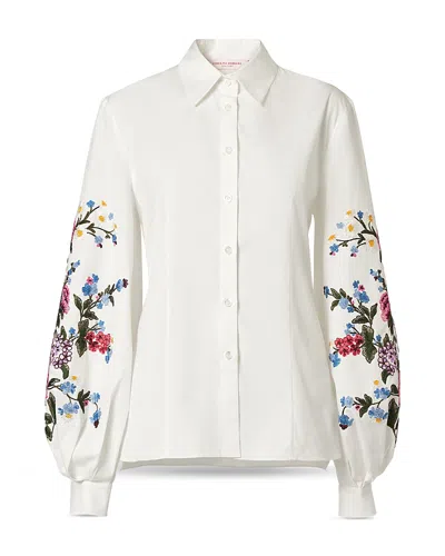 Carolina Herrera Embroidered Puff Sleeve Shirt In White