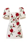 Carolina Herrera Embroidered Puff-sleeve Silk Faille Mini Dress In White