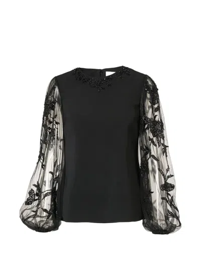 Carolina Herrera Embroidered Puff-sleeve Top In Black