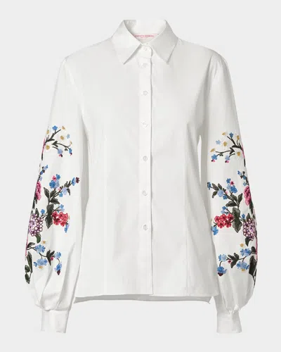 Carolina Herrera Embroidered Puff-sleeve Button-down Shirt In White