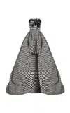 Carolina Herrera Embroidered Ribbon-striped Crinkle Jacquard High-low Gown In Multi