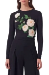 Carolina Herrera Floral Intarsia Wool Sweater In Black Multi