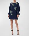 CAROLINA HERRERA EMBROIDERED SHIFT DRESS WITH FLUTTER SLEEVES