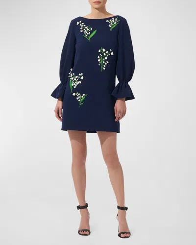 Carolina Herrera Embroidered Shift Dress With Flutter Sleeves In Midnight Multi
