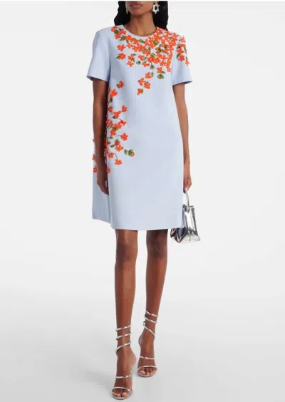 Carolina Herrera Embroidered Short Sleeve Dress In Celeste Multi In Blue