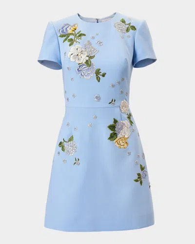 Carolina Herrera Embroidered Short-sleeve Bow Cutout Mini Dress In Multi