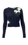Carolina Herrera Embroidered Signature Silk-cotton Cardigan In Blue