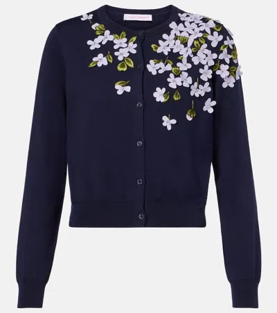 Carolina Herrera Embroidered Silk And Cotton Cardigan In Blue