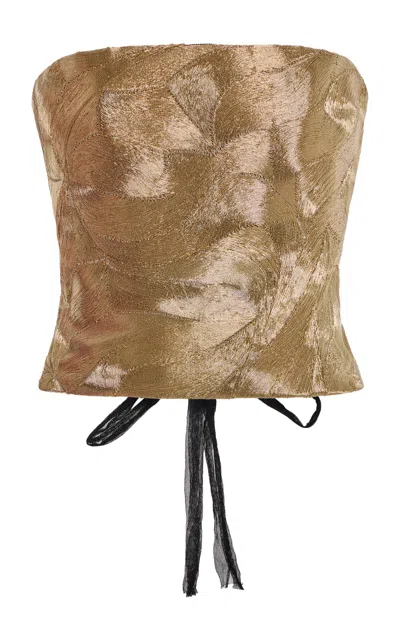 Carolina Herrera Embroidered Silk-charmeuse Bustier Top In Green