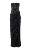 Carolina Herrera Embroidered Silk Chiffon Gown In Black