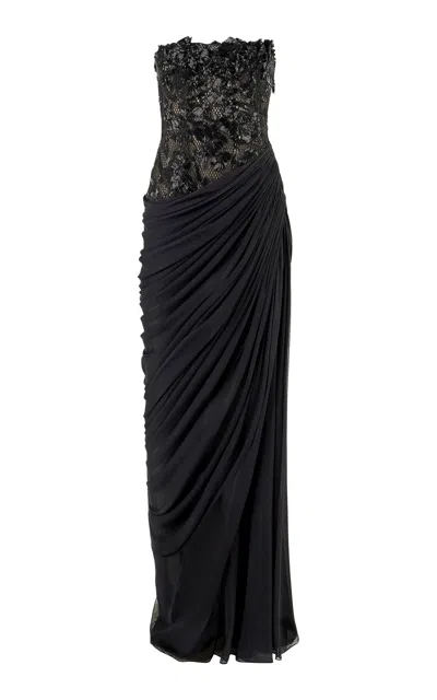 Carolina Herrera Embroidered Silk Chiffon Gown In Black