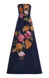 Carolina Herrera Embroidered Silk-faille A-line Gown In Blue
