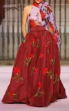 Carolina Herrera Embroidered Silk Faille Ball Skirt In Red