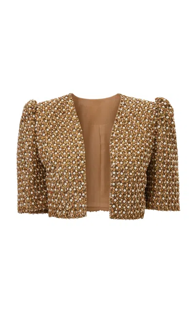 Carolina Herrera Embroidered Silk Organza Cropped Jacket In Multi