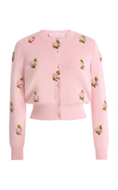Carolina Herrera Embroidered Silk-cotton Cardigan In Pink