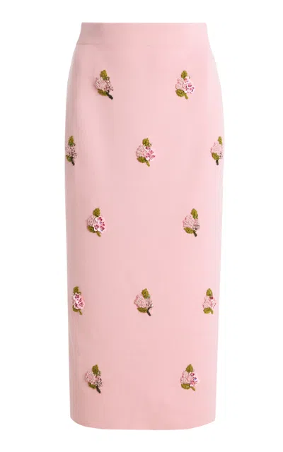 Carolina Herrera Embroidered Silk-cotton Midi Pencil Skirt In Pink