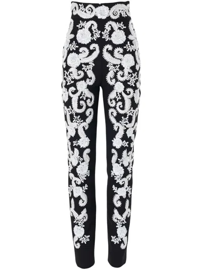 Carolina Herrera Embroidered Slim-fit Trousers In Black