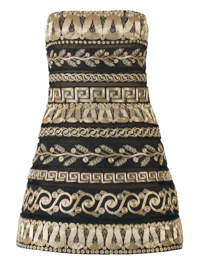 Carolina Herrera Embroidered Strapless Mini Dress In Black