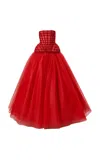Carolina Herrera Embroidered Strapless Nylon Tulle Gown In Red